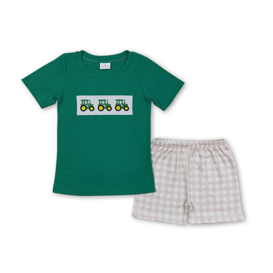 Embroidered Green Tractor Boy Set
