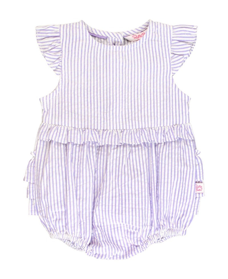 Lavender Seersucker Sleeveless Waist Ruffle Bubble Romper