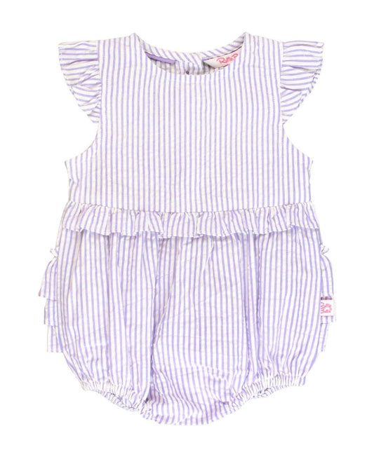Lavender Seersucker Sleeveless Waist Ruffle Bubble Romper