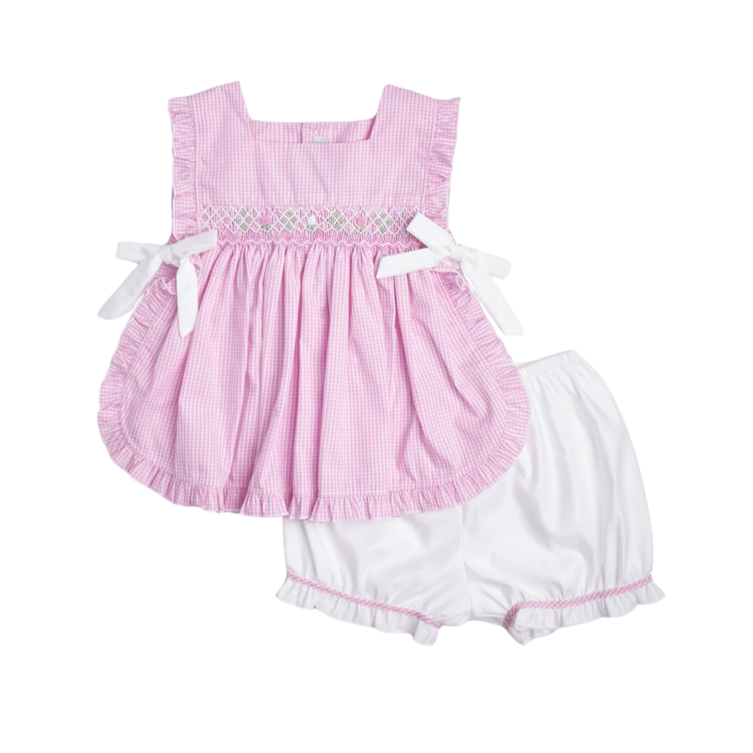 Pink Gingham Smocked Pinafore Set