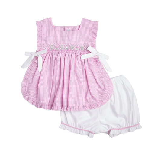 Pink Gingham Smocked Pinafore Set