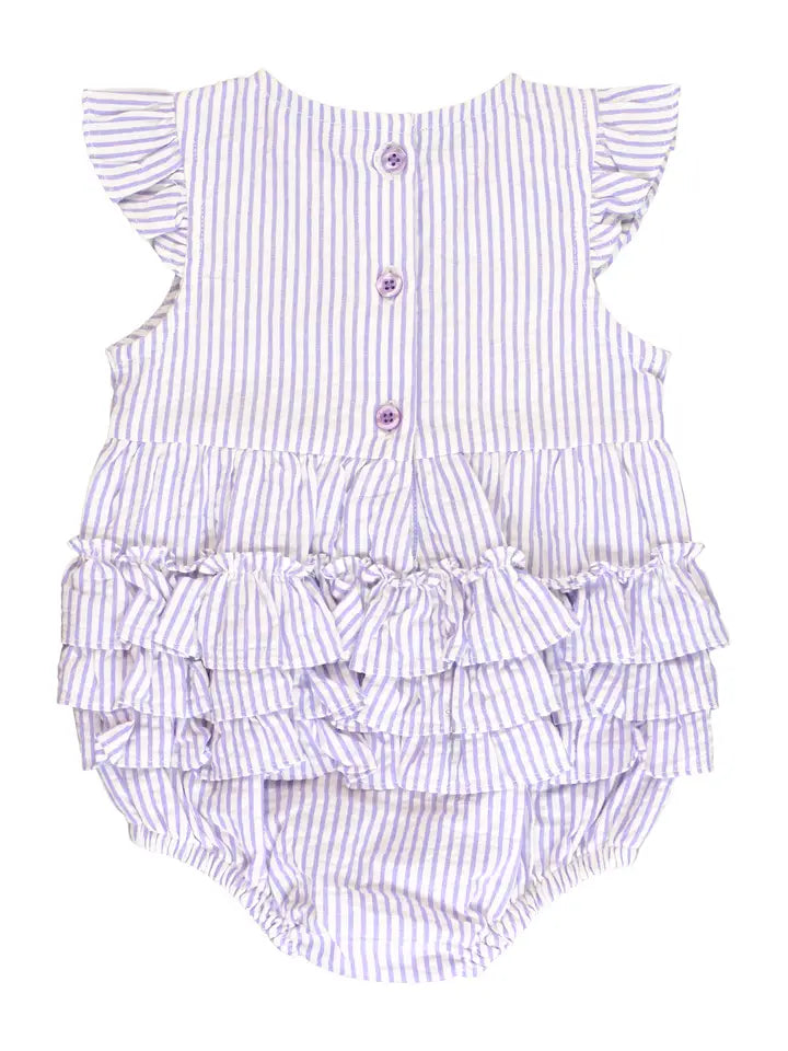 Lavender Seersucker Sleeveless Waist Ruffle Bubble Romper
