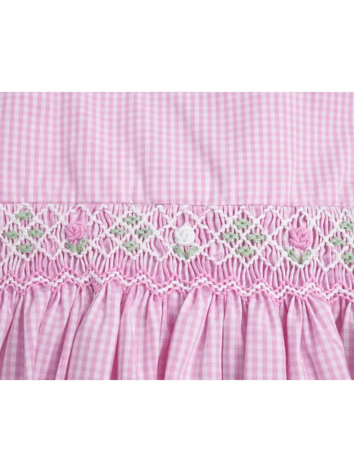Pink Gingham Smocked Pinafore Set