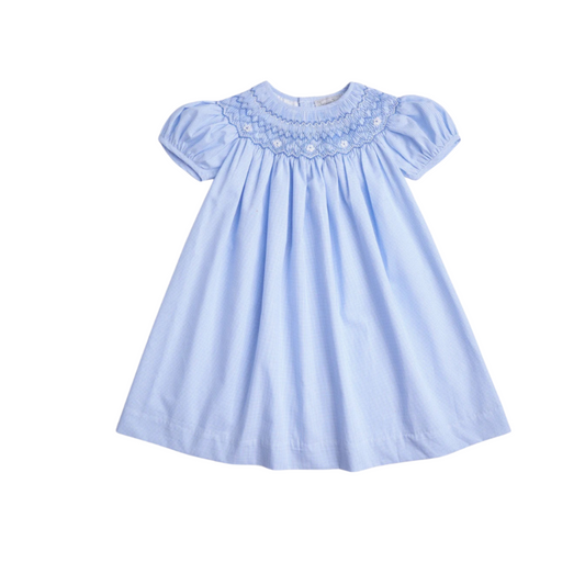 Blue Gingham Smocked Dress + Bloomer