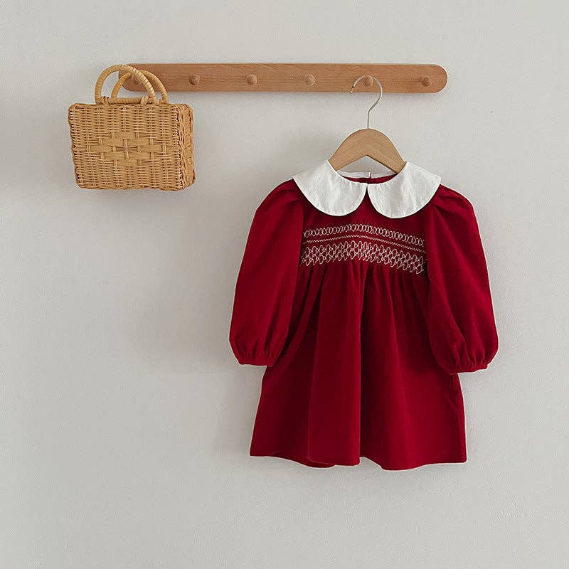 Doll Neck Red Long Sleeve Dress