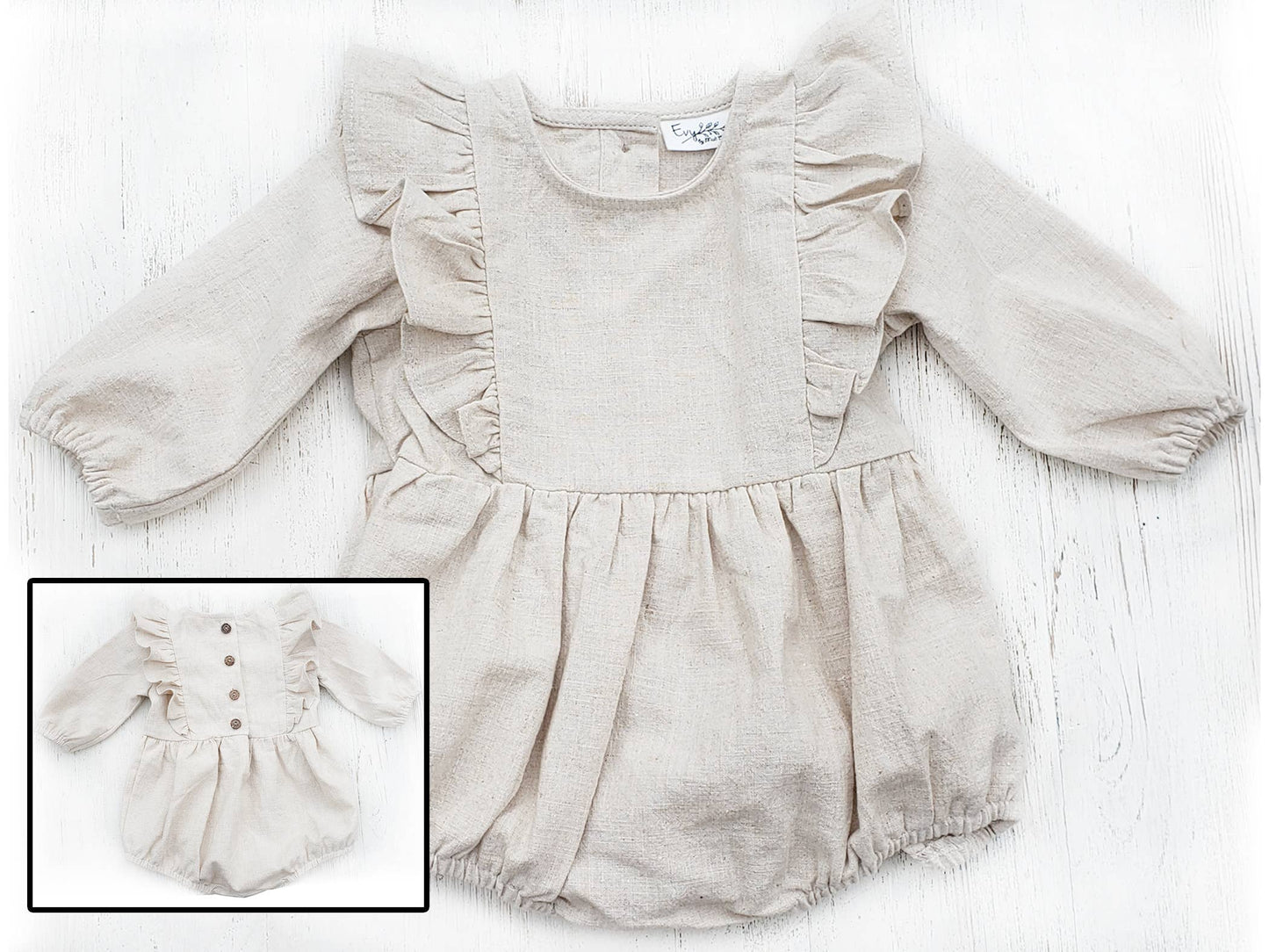 Linen Ruffled Long Sleeve Bubble