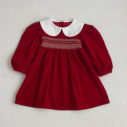 Doll Neck Red Long Sleeve Dress