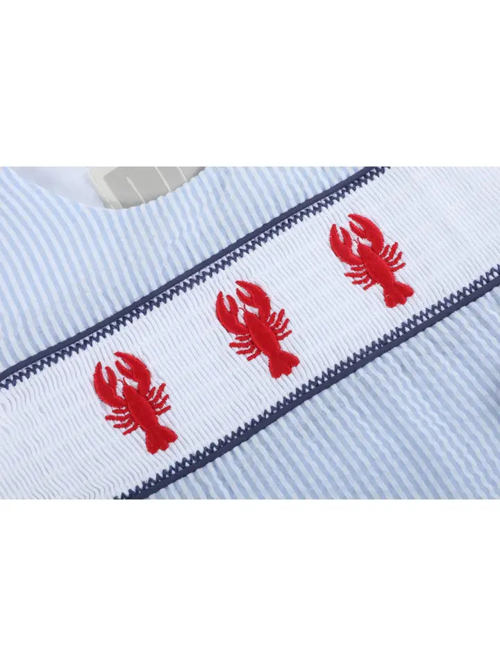 Blue Stripe Crawfish Smocked Shortalls