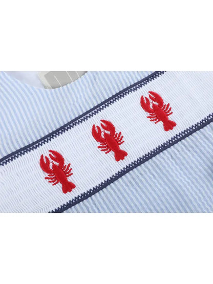 Blue Stripe Crawfish Smocked Shortalls